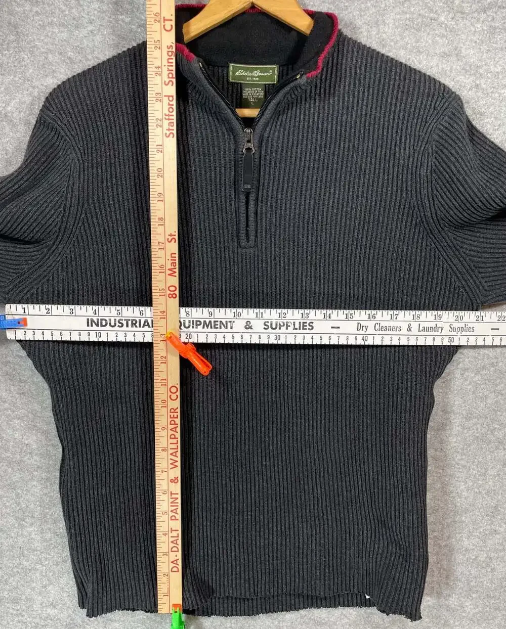 Eddie Bauer Men's Ribbed Knit 1/4 Zip Pullover Sweater Gray‎ Tall Large